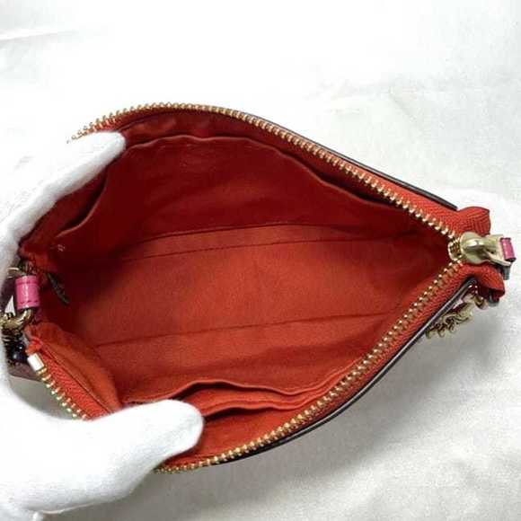 Coach Pouch ec-24044 Pink F65471 PVC Leather Studs COACH Chain Flower Women's